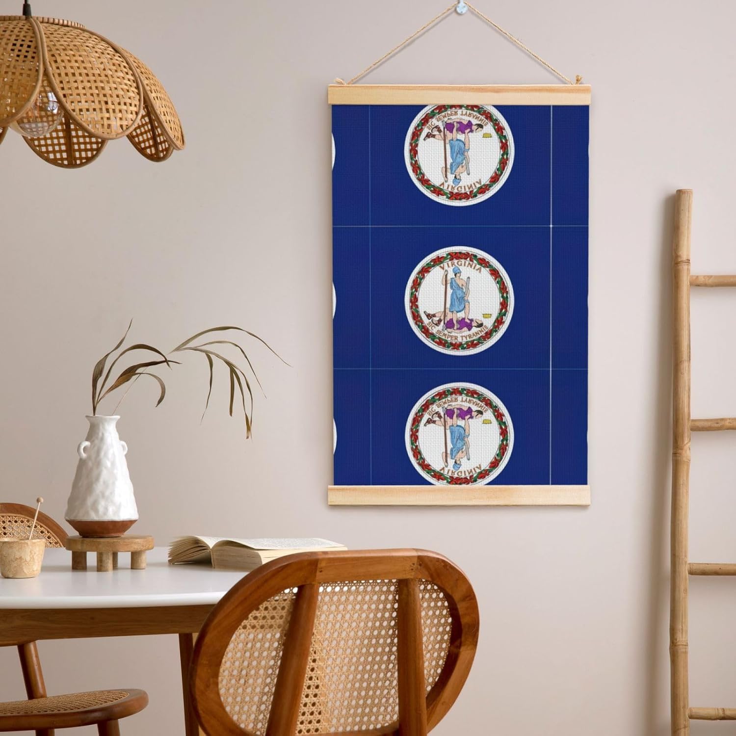 Virginia State Flag Print Poster Hanger,Hanging Poster, Poster Frame,Wood Poster Hanger, For Wall Hanging