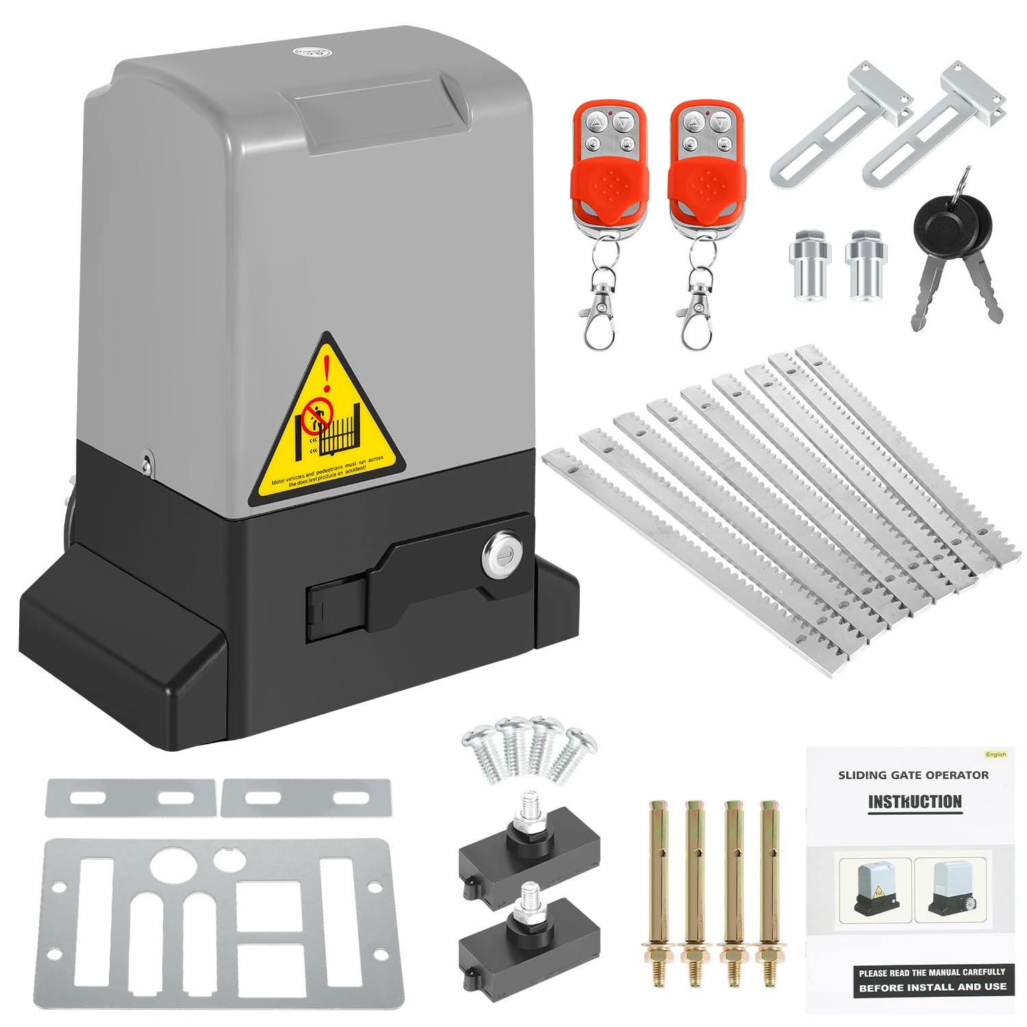 370W Moteur Portail Coulissant, commande Bluetooth Ouverture de portail Moteur de portail de garage jusqu'à 800 kg, 12M portail coulissant Moteur de portail de cour, avec 2 télécommandes