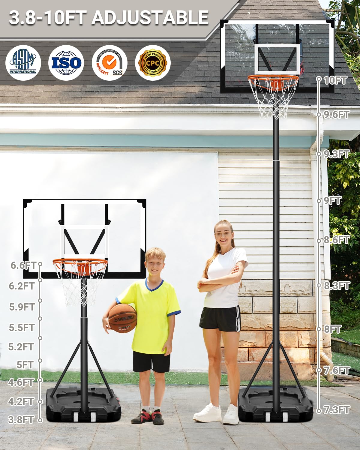 WINMAX Basketball Hoop Outdoor 3.810ft Adjustable