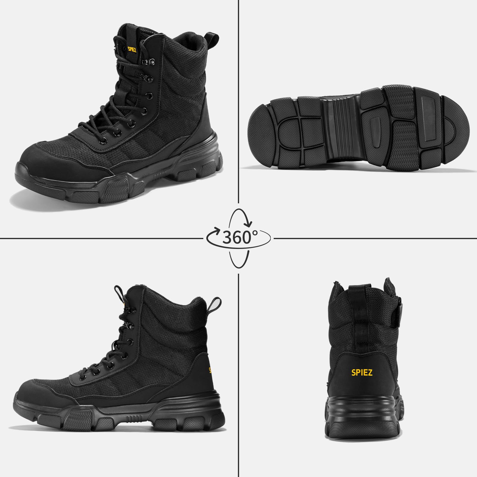 SPIEZ Botas de Seguridad Hombre SB PL, Ligeras Botas de Trabajo con Cremallera, Cómodos Zapatos de Seguridad con Puntera de Acero, Negro