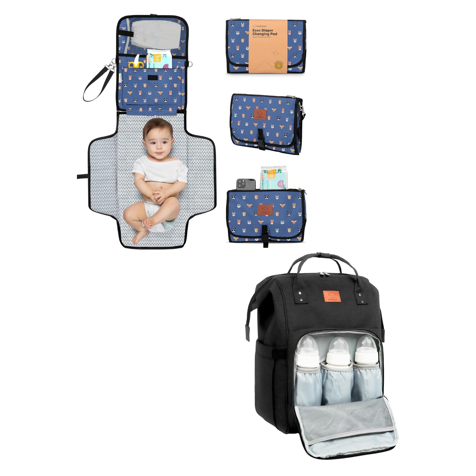 KeaBabies Portable Diaper Changing Pad and KeaBabies Diaper Bag Backpack - Waterproof Foldable Baby Changing Mat - Waterproof Multi Function Baby Travel Bags