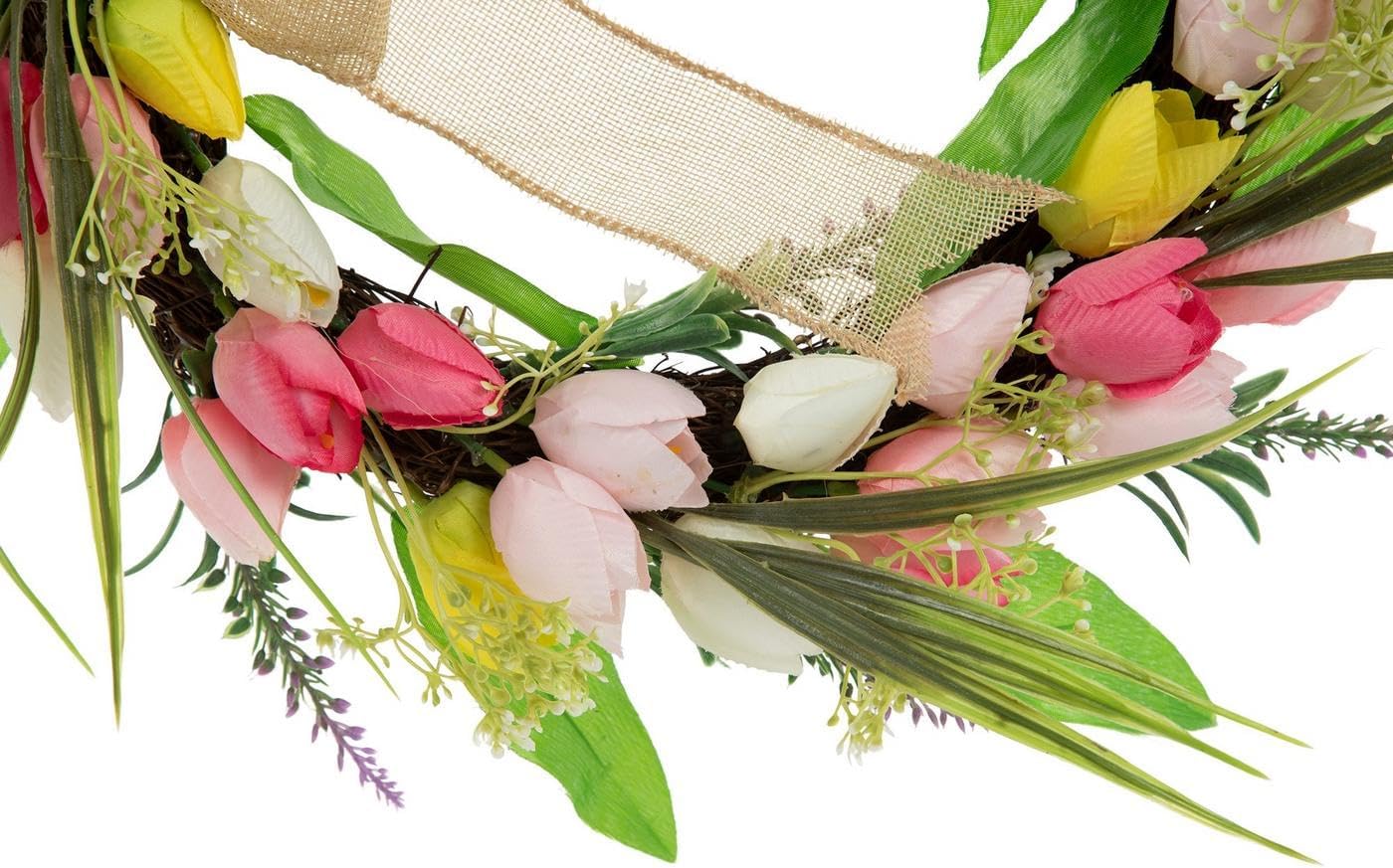 Hobby Lobby Tulip Wreath with Burlap Bow, 24 x 22 inches, Indoor Decorative Door Wreath, Easter, Spring