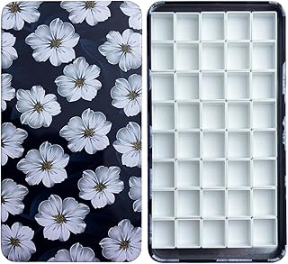 FCLUB Watercolor Palette, Empty Paint Pallet Metal Paint Tin with 40Pcs Half Pans and Magnetic Strip, Paint Holder with Mixing Area, Painting Tray Palette