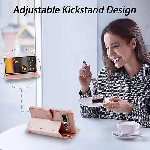 Miniatura 5 de VANAVAGY Funda tipo cartera compatible con Google Pixel 7 Pro para mujeres y hombres, funda de piel sintética con tapa RFID con soporte para muñeca,