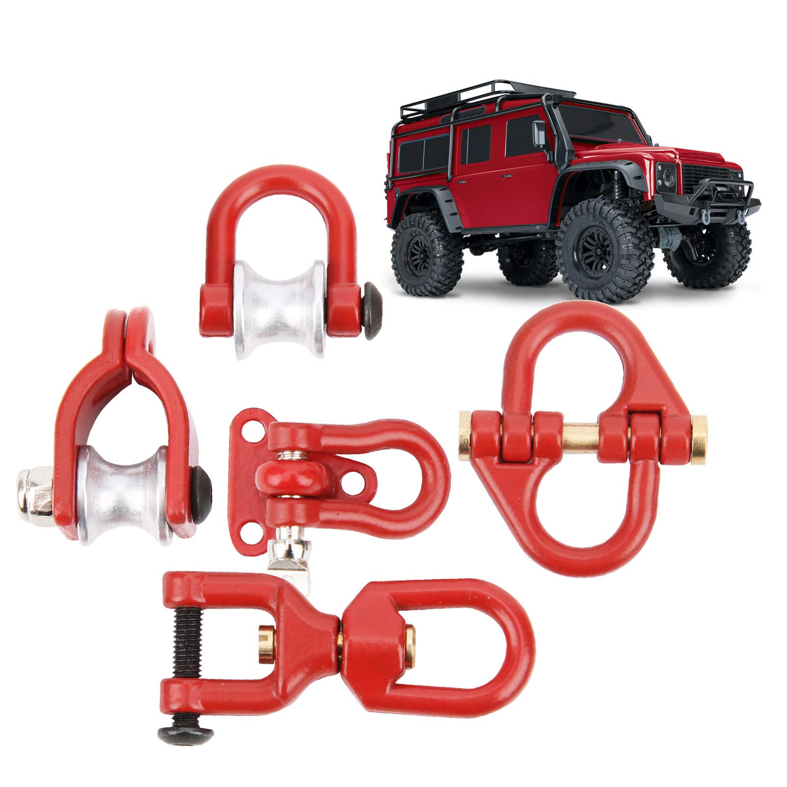 RC Metalowy hak do przyczepy Symulacja przyczepy Klamra do holowania Narzędzie do dekoracji Nadaje się do części modelu AXIAL SCX10 D90 (czerwony)