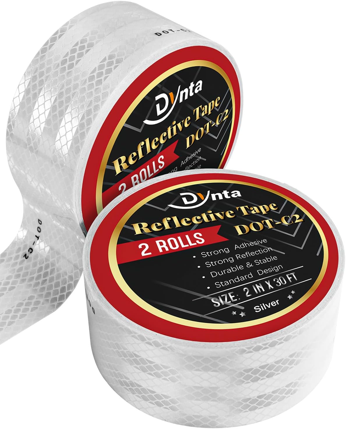 Reflective Tape DOT-C2 Silver High Visibility 2In x 60Ft Waterproof Adhesive 2 Rolls Conspicuity Reflector Tape for Trailers, Mailboxes, Railings, Bikes, Trucks, Cars, Yachts, Outdoors (2Inch x 30Ft)
