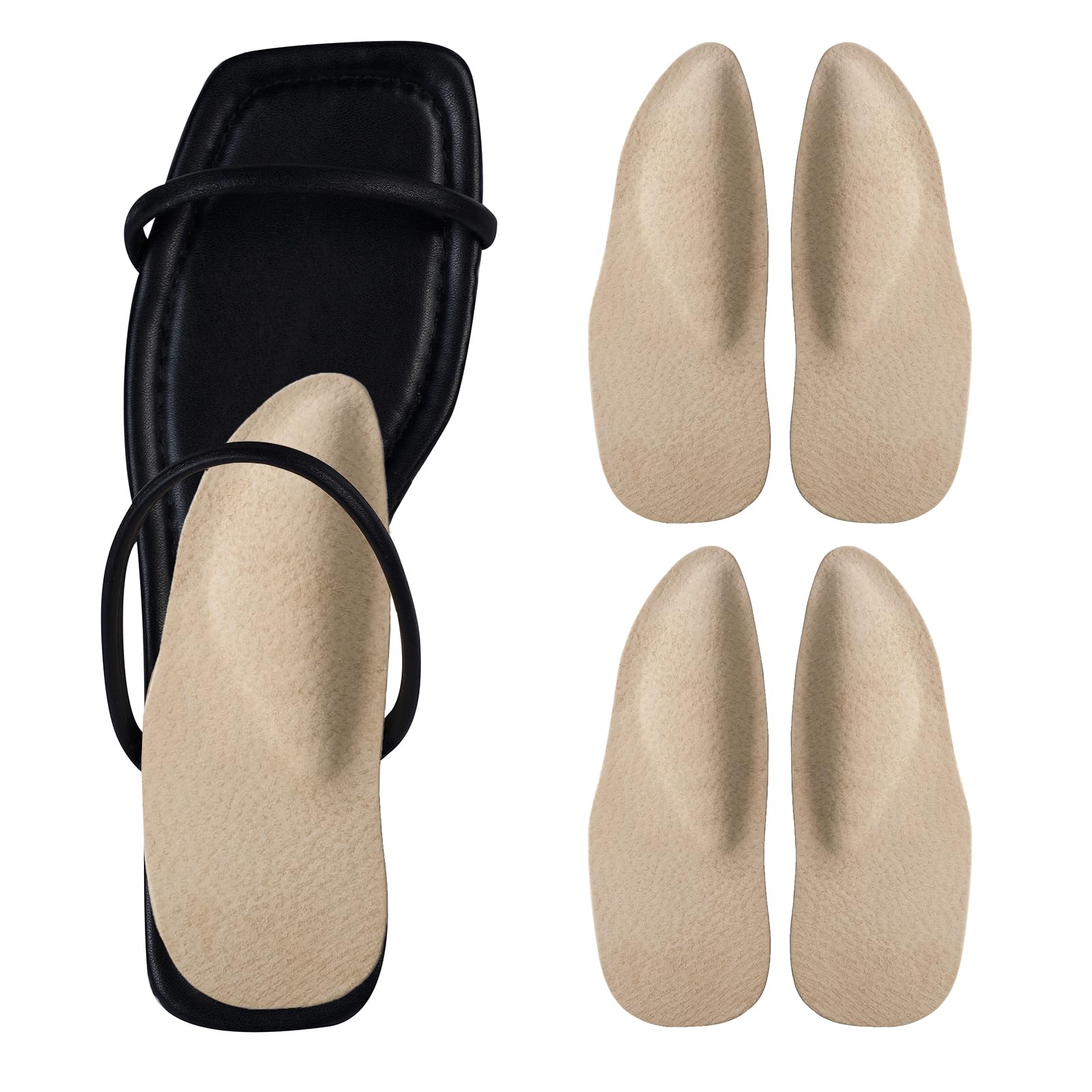 Pigskin Arch Support Insoles for Women Plantar Fasciitis & Flats Feet Pain Relief, 0.4" Thickness, Self-Adhesive Arch Insert with Heel Cushion for