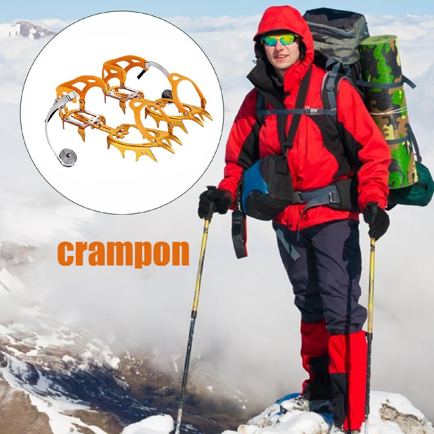 Crampones de hielo para zapatos y botas, herramienta de tracción ligera de aluminio con 14 garras antideslizantes - tacos antideslizantes | para hombres y mujeres en senderismo de invierno, pesca