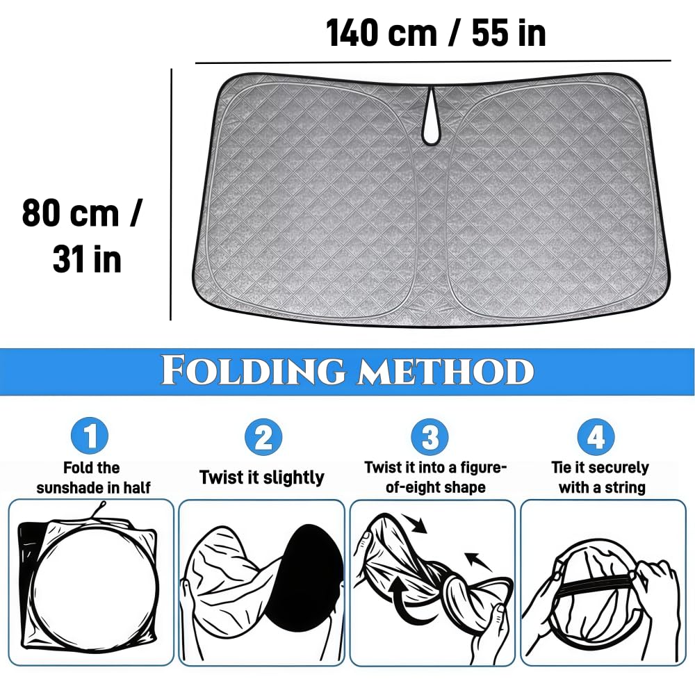 Parasole Auto per Ford Tourneo Courier EV 2024 2025 2026,Parasole Auto Parabrezza Interno,Copriparabrezza dal Sole,Schermo Anti-UV per Automobile,Telo Proteggi Cruscotto,140x80 Cm