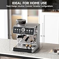 Vista 8 de Máquina de café expreso con molinillo, máquina de espresso de 20 barras con espumador de leche, máquinas de café Expresso para el hogar, cafetera