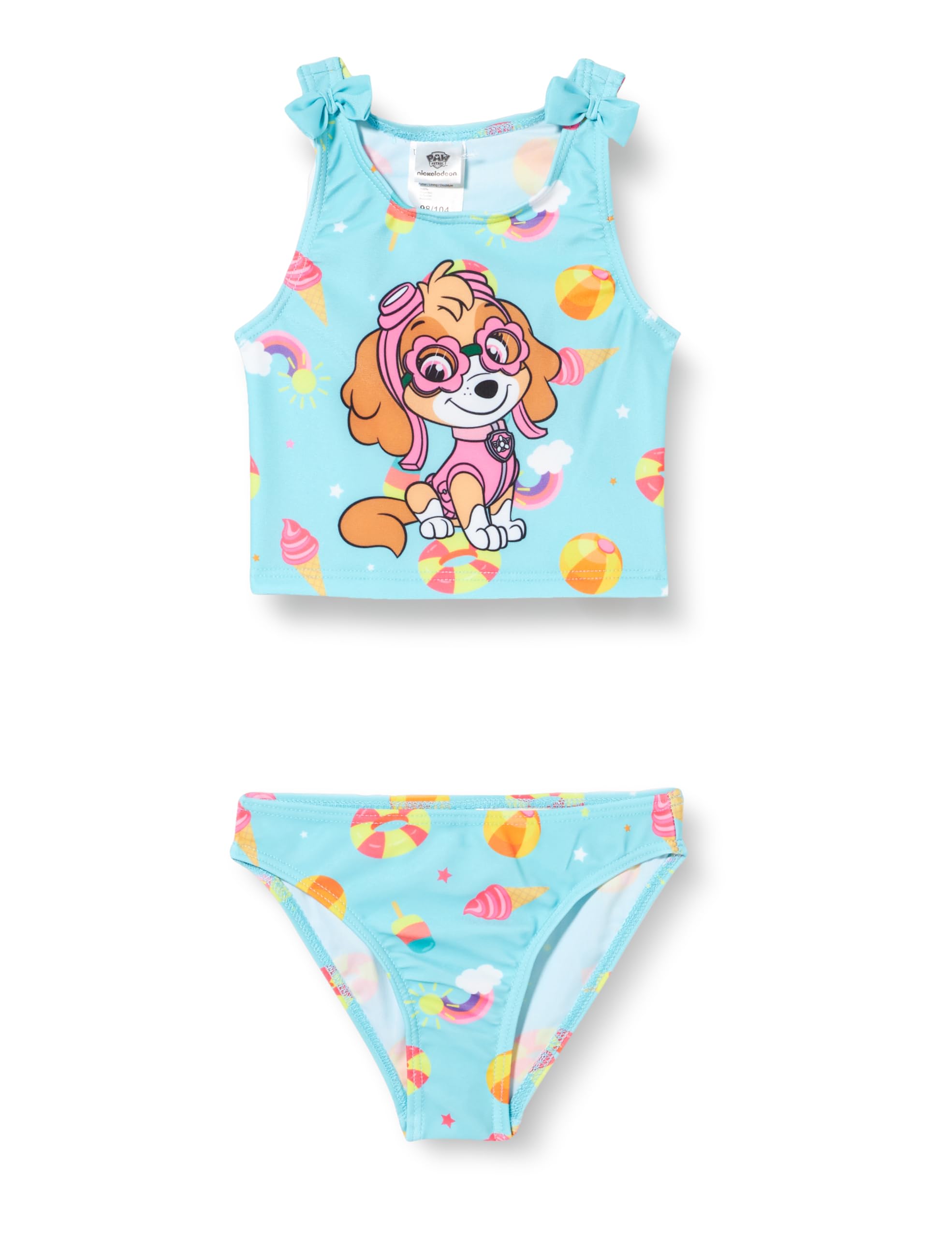 United Labels Bañador Tankini de la Patrulla Canina con lazos para niña - Skye Traje de baño para niños de dos piezas, azul
