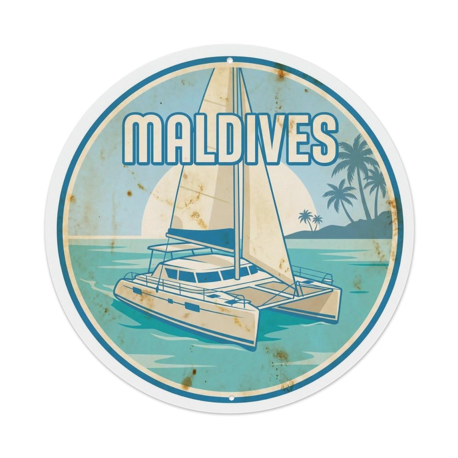 Odgynaw 8X8inch(20X20cm) Maldives Catamaran Sailing Journey Kayaking Metal Tin Sign