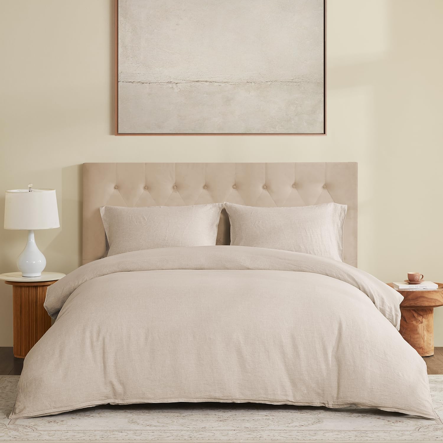 DAPU 100% Linen Duvet Cover, Pure Natural French Flax Linen with Corner Ties and Zipper Closure, Soft Breathable Durable for Hot Sleepers 1 Duvet Cover 2 Pillowcases (Natural Linen, Queen)