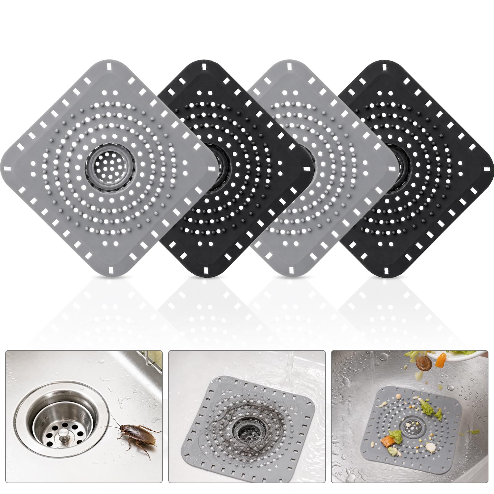 ANVINKU 4PCS Silicone Sink Strainer, Hair Catcher for Shower Drain