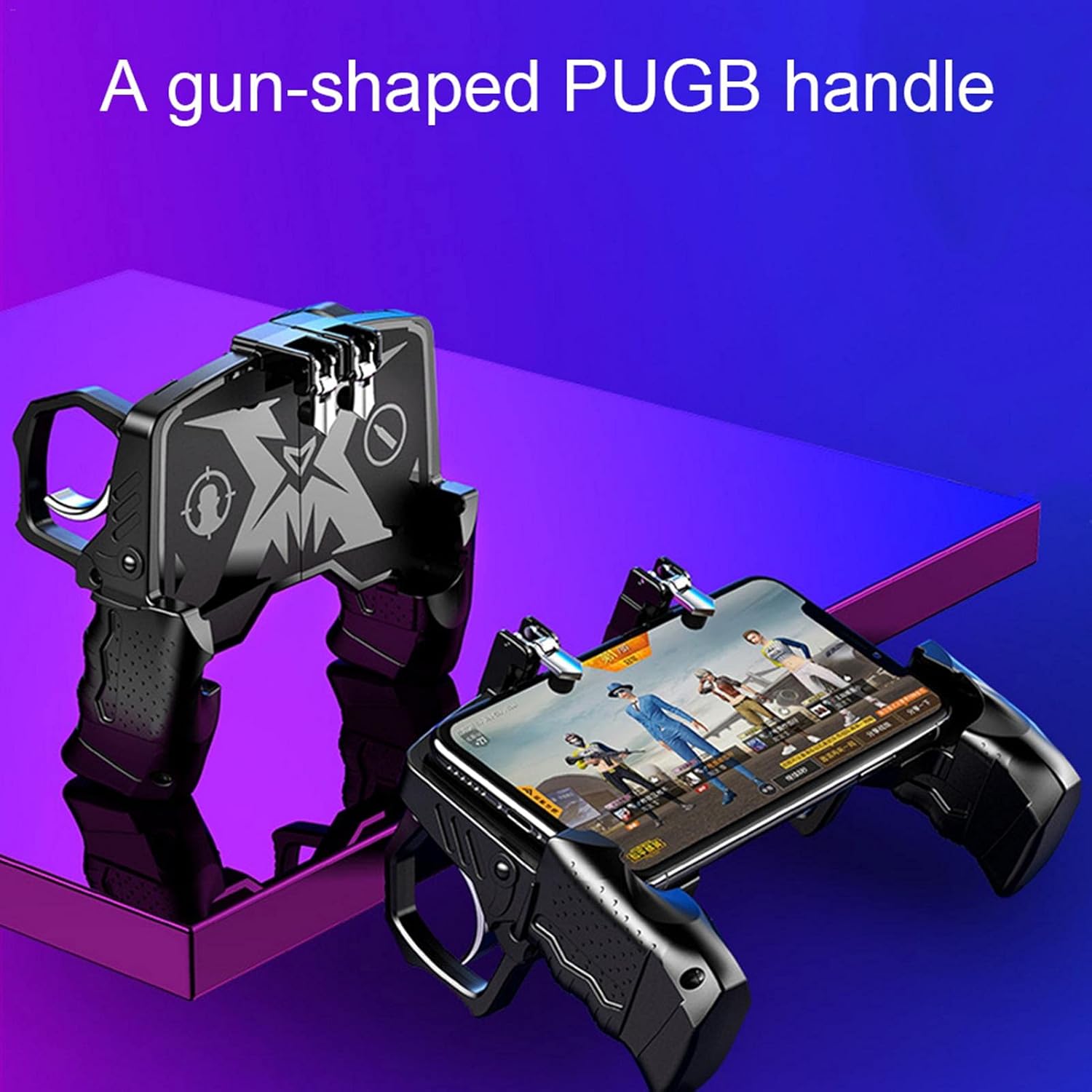 Melo-bell Game Handle Mobile Phone Controller, PUBG Trigger Controller with Fast Cooling Fan, 2 Fingers Grip Gamepad, Trigger Phone Game Radiator, Fits for PUBG