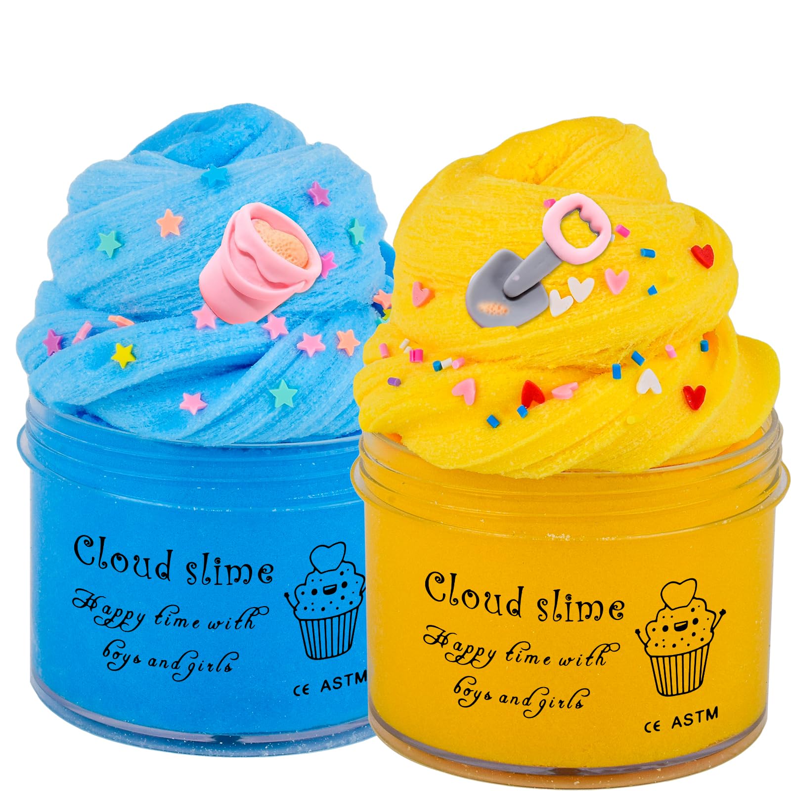 2 Pack Cloud Slime with Beach and Ocean Theme,New Add-ins Sand Pail & Shovel,Let Kids Enjoy Summer Fun,Super Soft,Scented DIY Slime,Stress Relief Toy Party Favors Birthday Gifts for Girls and Boys.