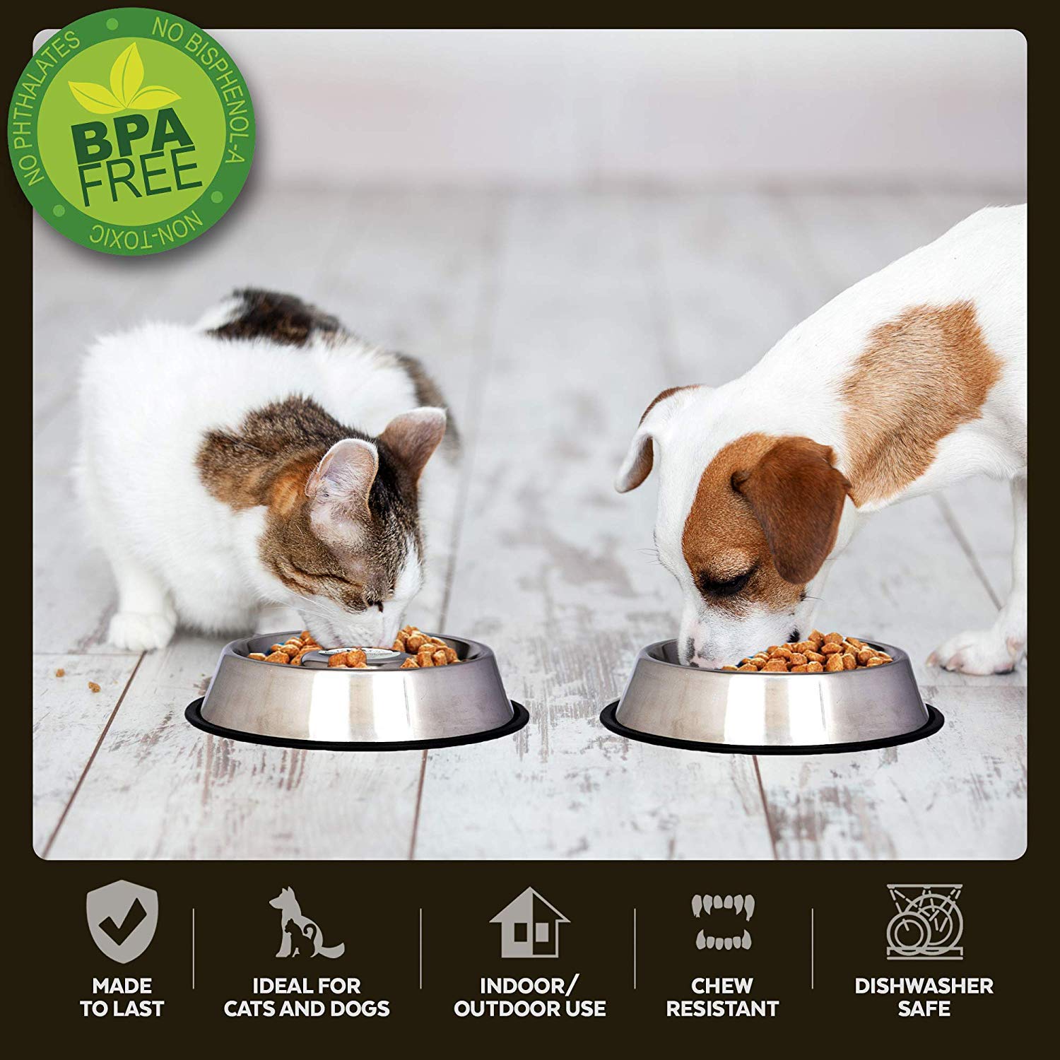 Iconic Mascota Alimentación Lenta Pet Bowl de Acero Inoxidable para Perro o Gato (2 Unidades)