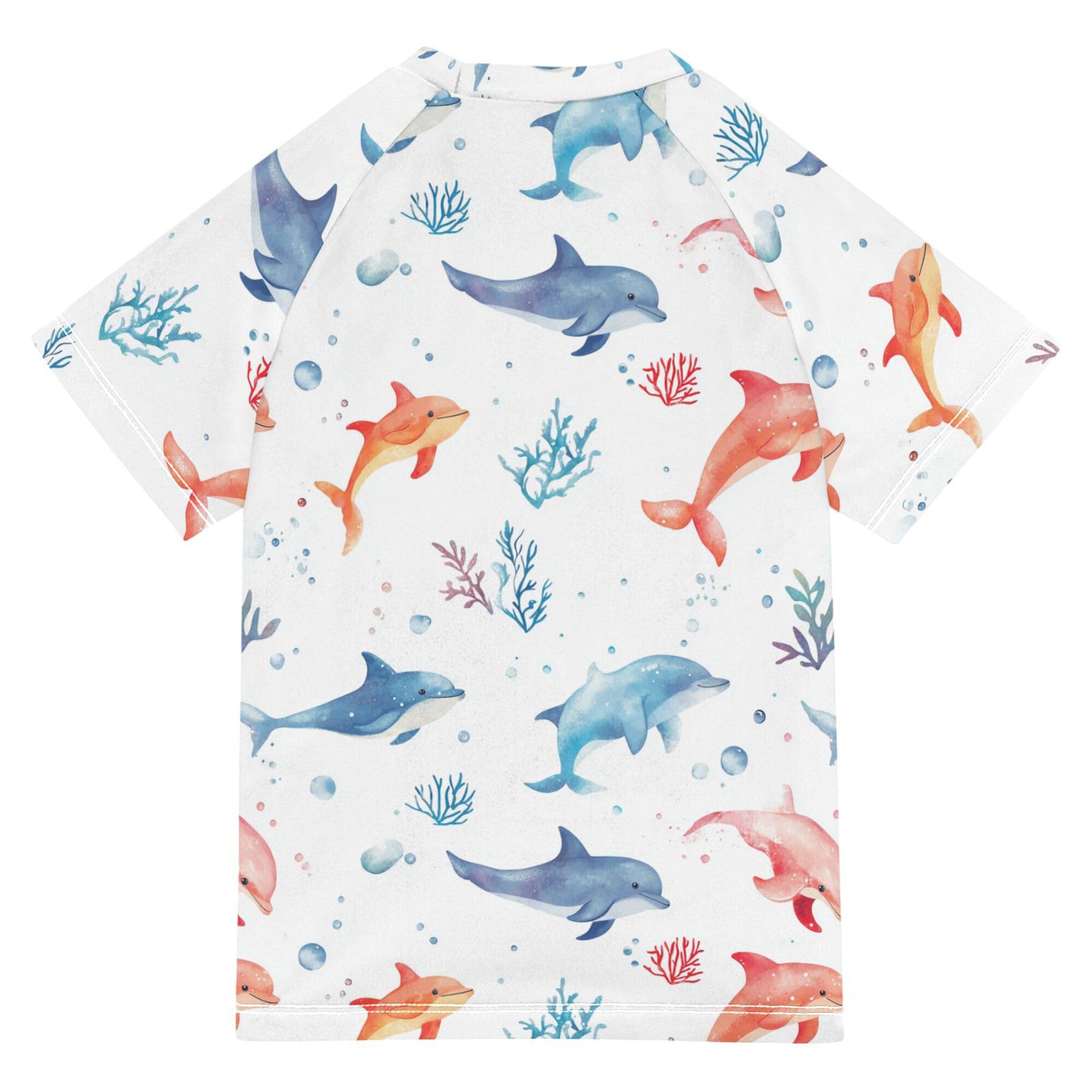 Sweet Dolphin White Girls Bathing Suit Sun Protection Rashguard Girls Swimwears Kids Sports Shirts for Teen Boys 9-10Y