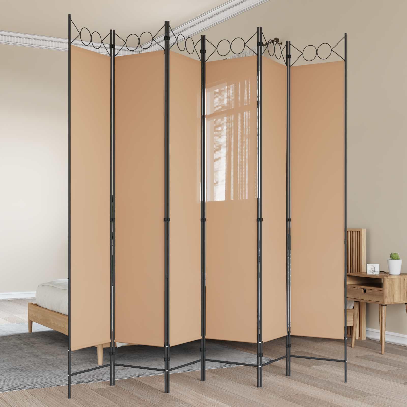 Paravent 6 pièces beige 240 x 220 cm en tissu pliable brise-vue polyvalent pour salon, chambre à coucher, bureau, balcon, occultant, séparation, autonome, intérieur et extérieur