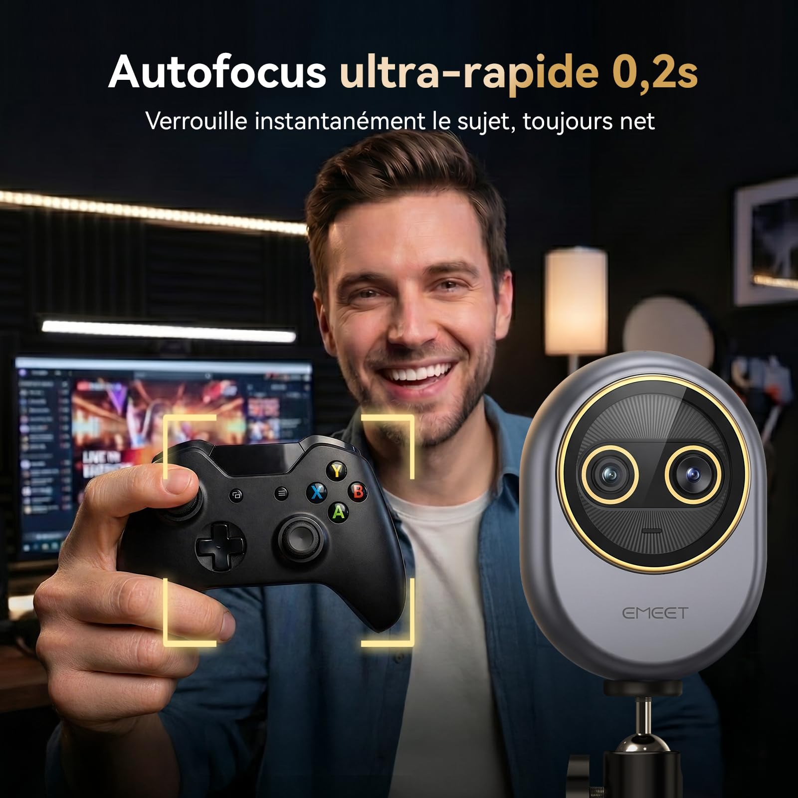 eMeet Piko Webcam 4K Streaming Double Objectif (Grand Angle & Téléobjectif), Zoom Hybride 11X, Autofocus 0,2s, Télécommande, 3 Micros, Cache Confidentialité Panda, USB-C Travail