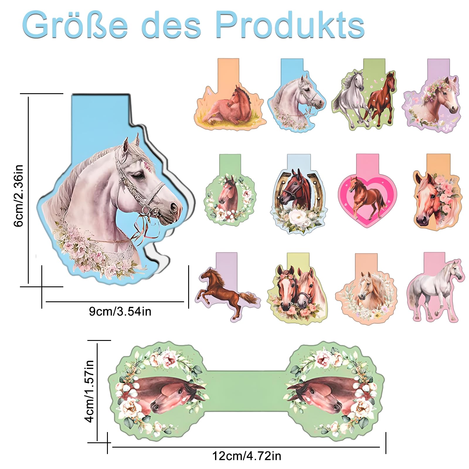 12 stuks magnetische bladwijzers voor kinderen, paard 12 stuks magnetische bladwijzers voor kinderen, paard