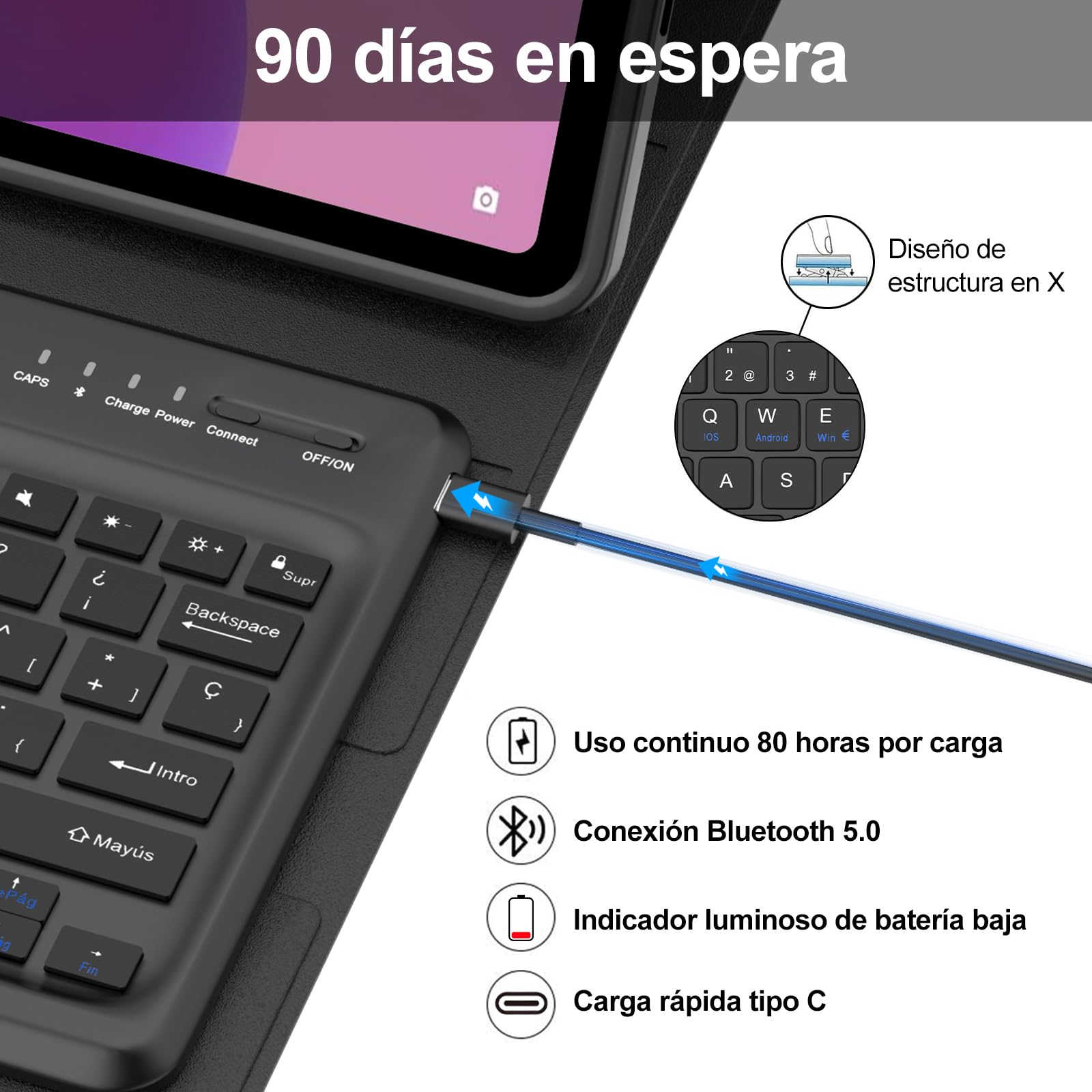 IVEOPPE Teclado para Lenovo Idea Tab Pro 12.7, Funda Teclado Español Bluetooth Magnético Desmontable para Lenovo Idea Tab Pro 12.7 Pulgadas 2025, Negro