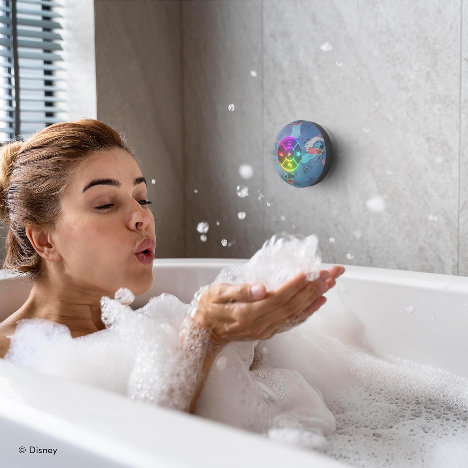 Disney Lilo and Stitch Bluetooth Shower Speaker w/Suction Cup – IPX4 Splash Proof Stitch Speaker for Shower, Baths| Up to 5 HRs Playtime, Built in Controls and Mic- Gifts for Fans of Stitch Stuff