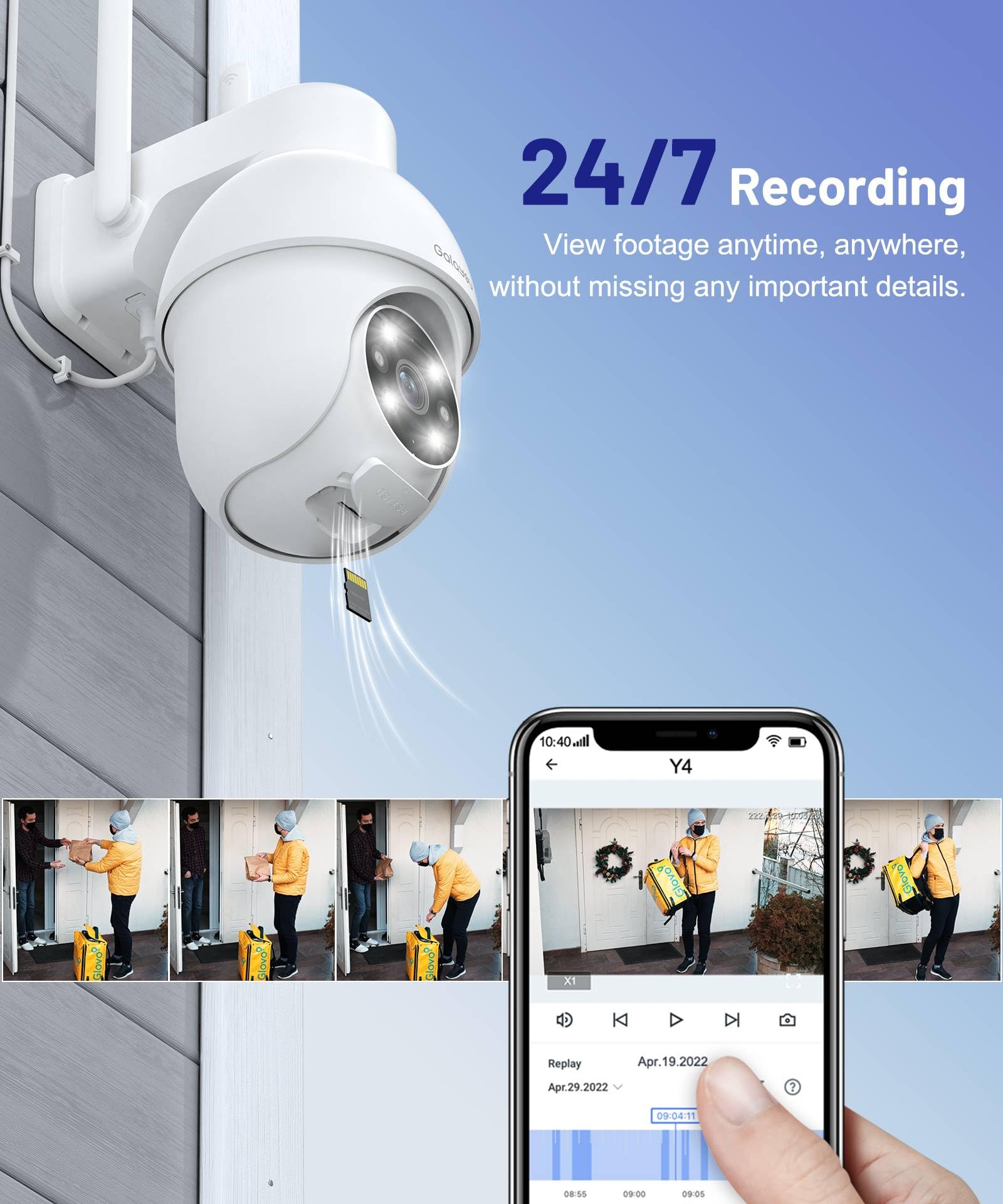 GALAYOU Camara Vigilancia WiFi Exterior - 2K Camaras IP Vigilancia Domicilio WiFi 360° con Visión Nocturna en Color, Alerta de Movimiento, 24/7 Grabación en Tarjeta TF, IP65, Compatible Alexa