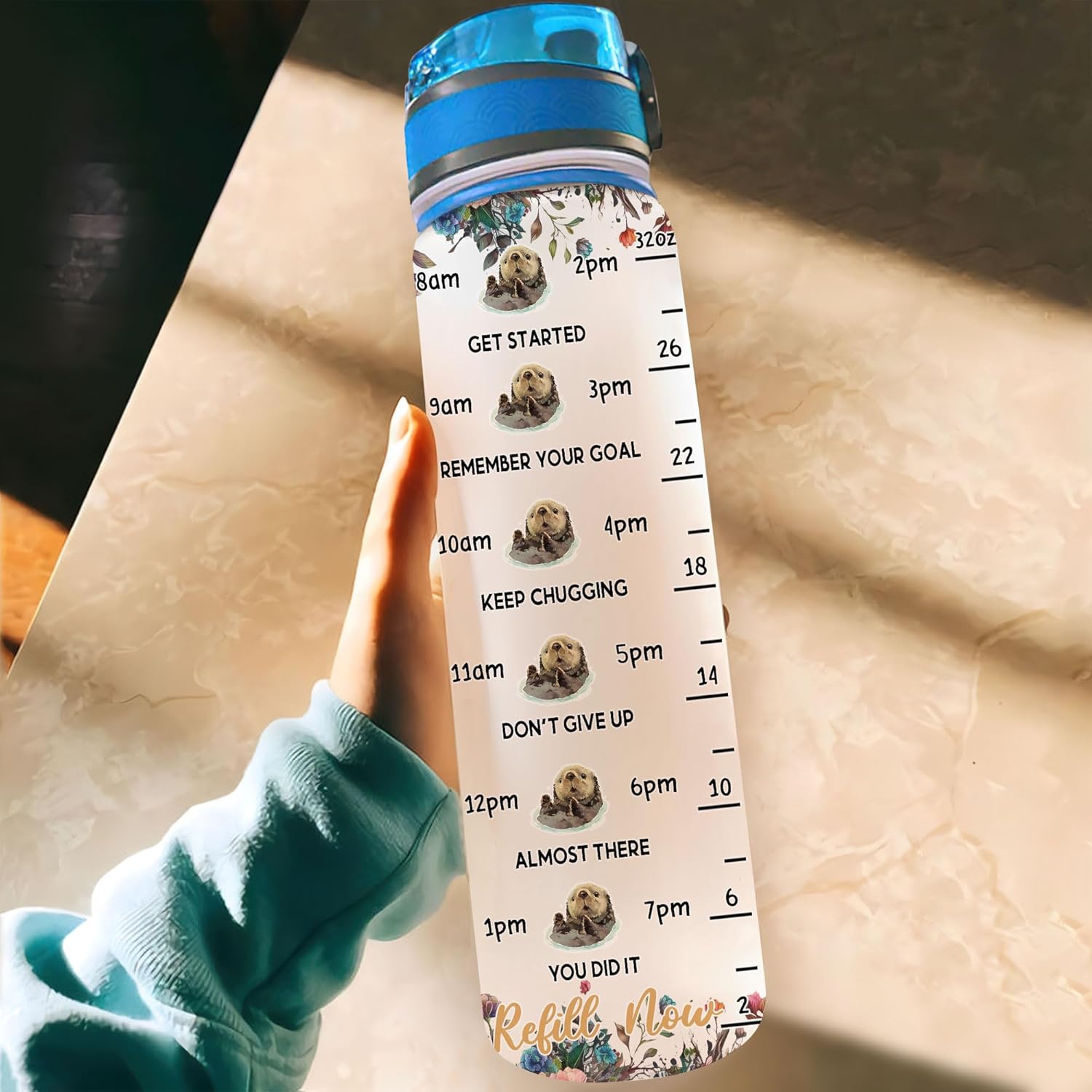 Hyturtle Personalized Otter Lovers 32 Oz 1Liter Motivational Water Bottle With Time Marker, Just A Girl Who Loves Otters, Animal Lovers Gifts For Women, Girl On Birthday, Christmas