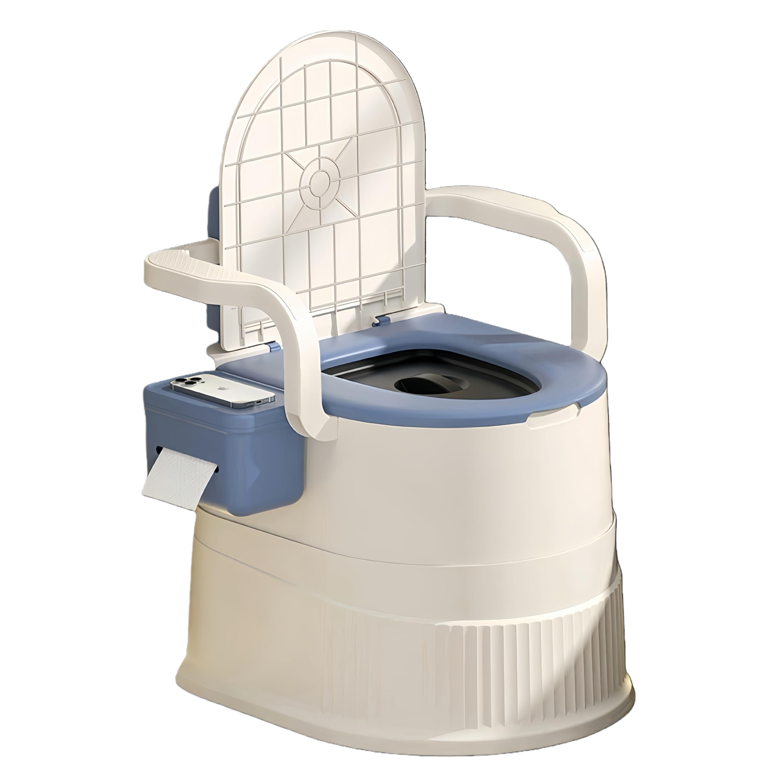 RVTENRIO Portable Toilet Chair with Backrest and Armrests – Blue