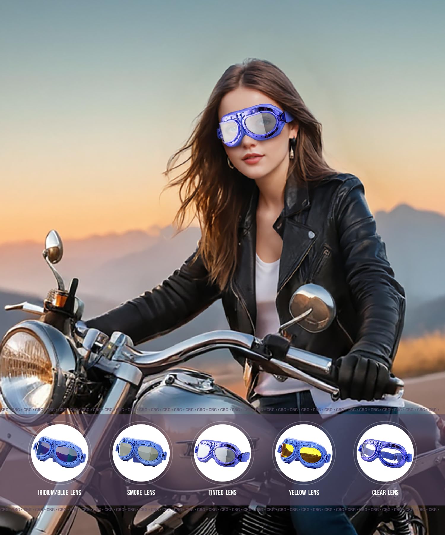 CRG Sports - Occhiali da motociclista stile pilota stile aviatore moto Cruiser Scooter T08 T08LYL