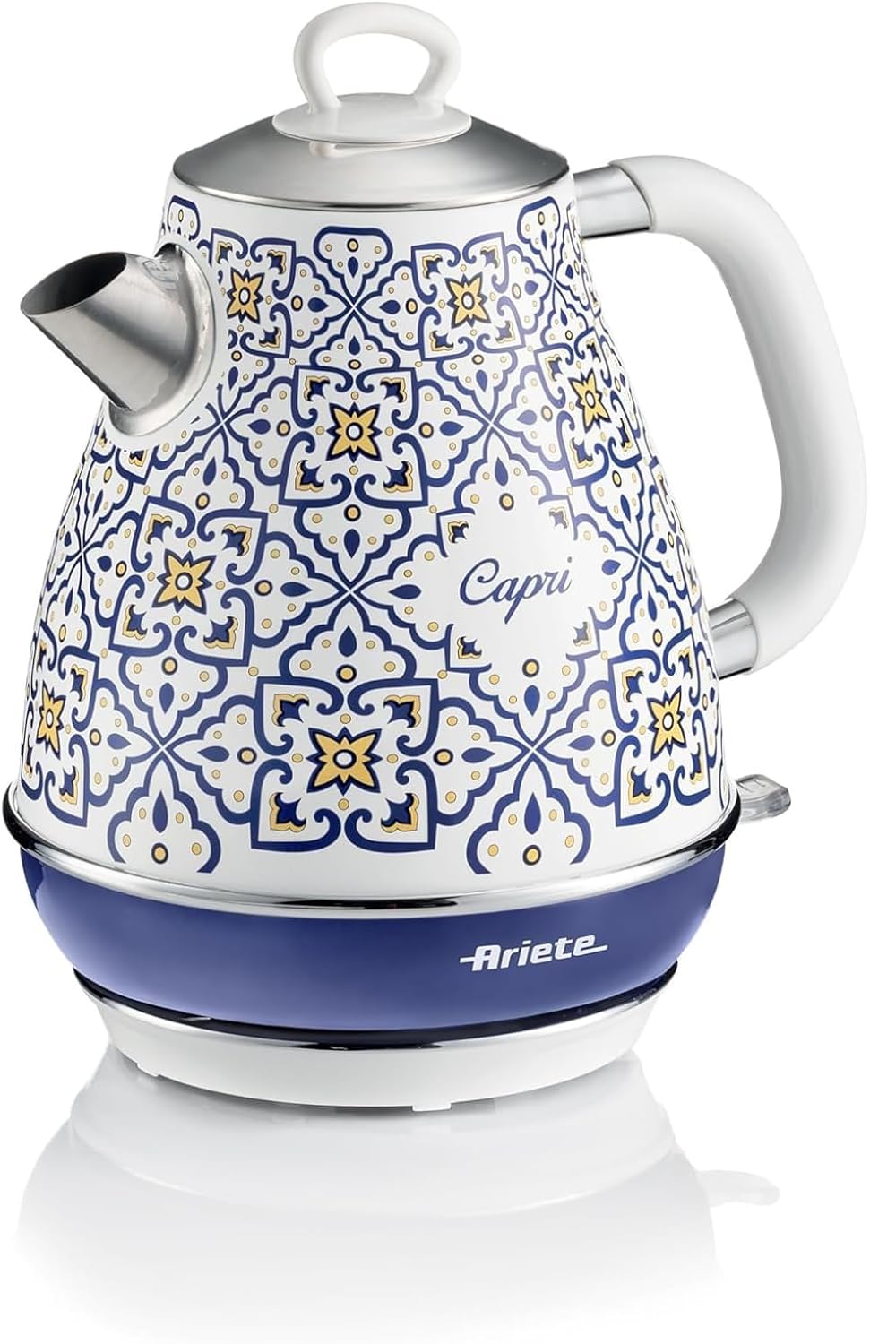 Ariete 2869 Capri Electric Kettle, 1.7 L Capacity, with Removable Filter and 360° Wireless Base, Mediterranean Design, Automatic Shut-Off, Stainless Steel Housing, 2000 W