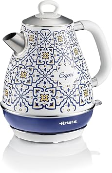 Ariete Capri Elektrikli Su Isıtıcı 1,7 Litre Kettle 2869/0C - Paslanmaz Çelik Gövde, Handmade Decoration, 2000 Watt, Otomatik Kapanma, 360° Kablosuz Taban