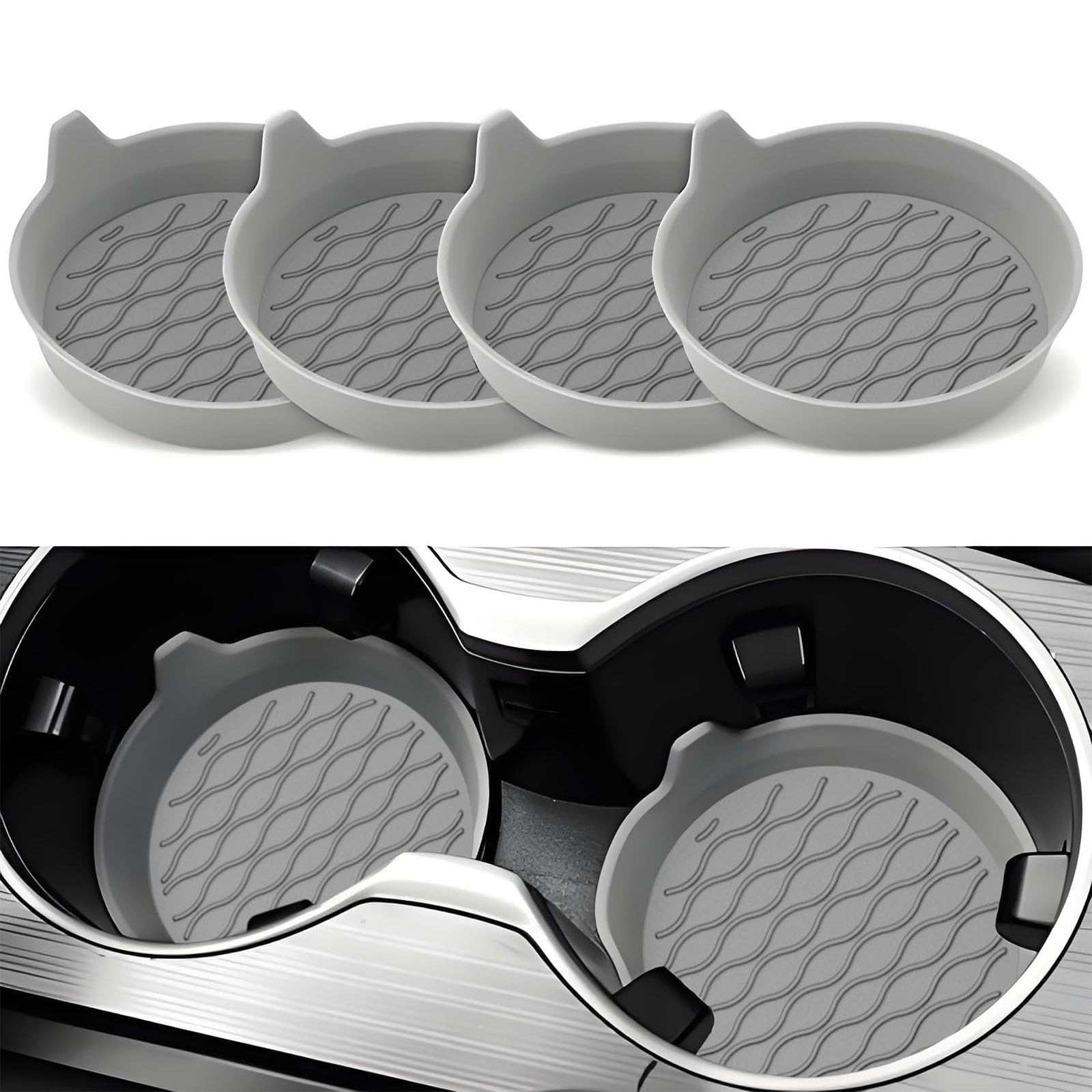 Onemaji Grey 4Pcs Cup Holder Coasters For Mercedes Benz Eklasse W213 (Limousine) 2016-2024, Silicone Auto Interior Center Console Beverage Accessories Washable Drink Mats,