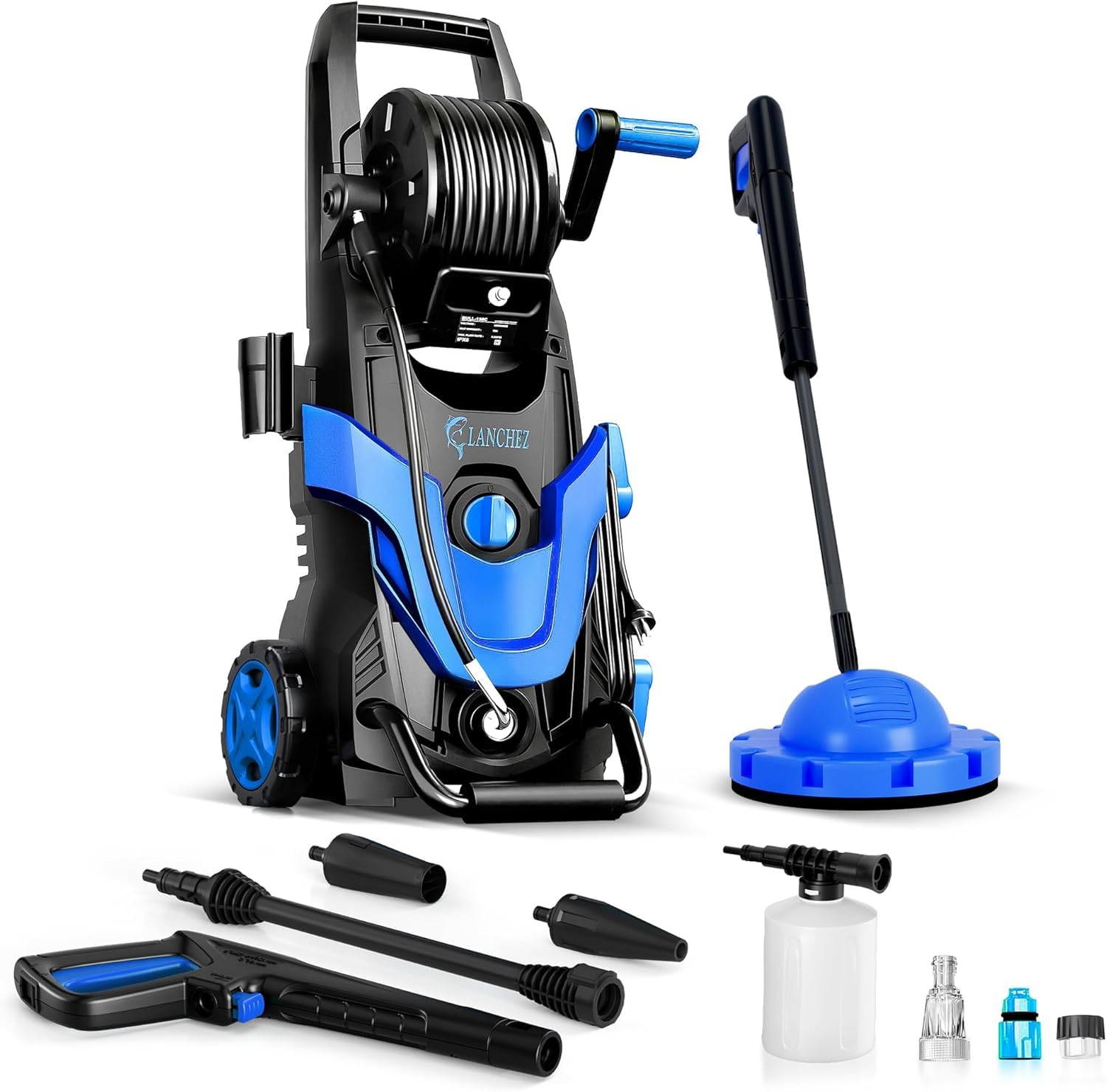 2026NEW High Pressure Washer 180 Bar 450 L/h,Power Jet Washer Built-in Hose Reel, Foam Cannon & 6-in-1 Adjustable Spray Nozzles, 50㎡/h High Coverage Cleaner for Cars, Patios, Driveways & Fencing,Blue