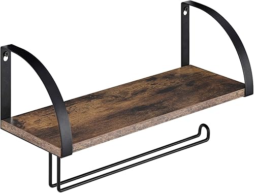 BTY Soporte para toallas de papel con estante, soporte vintage de granja montado en la pared para toallas de papel debajo del gabinete, estante de
