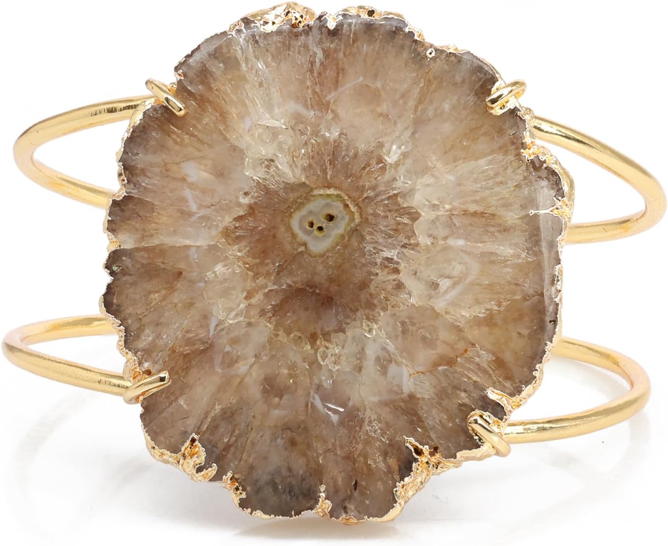 Quartz Aura Statement Cuff Bracelet Natural Gemstone Solar Quartz For Women Bracelet Fashion Gold Plated Jewelry Stone Size Approximately 45-50mm