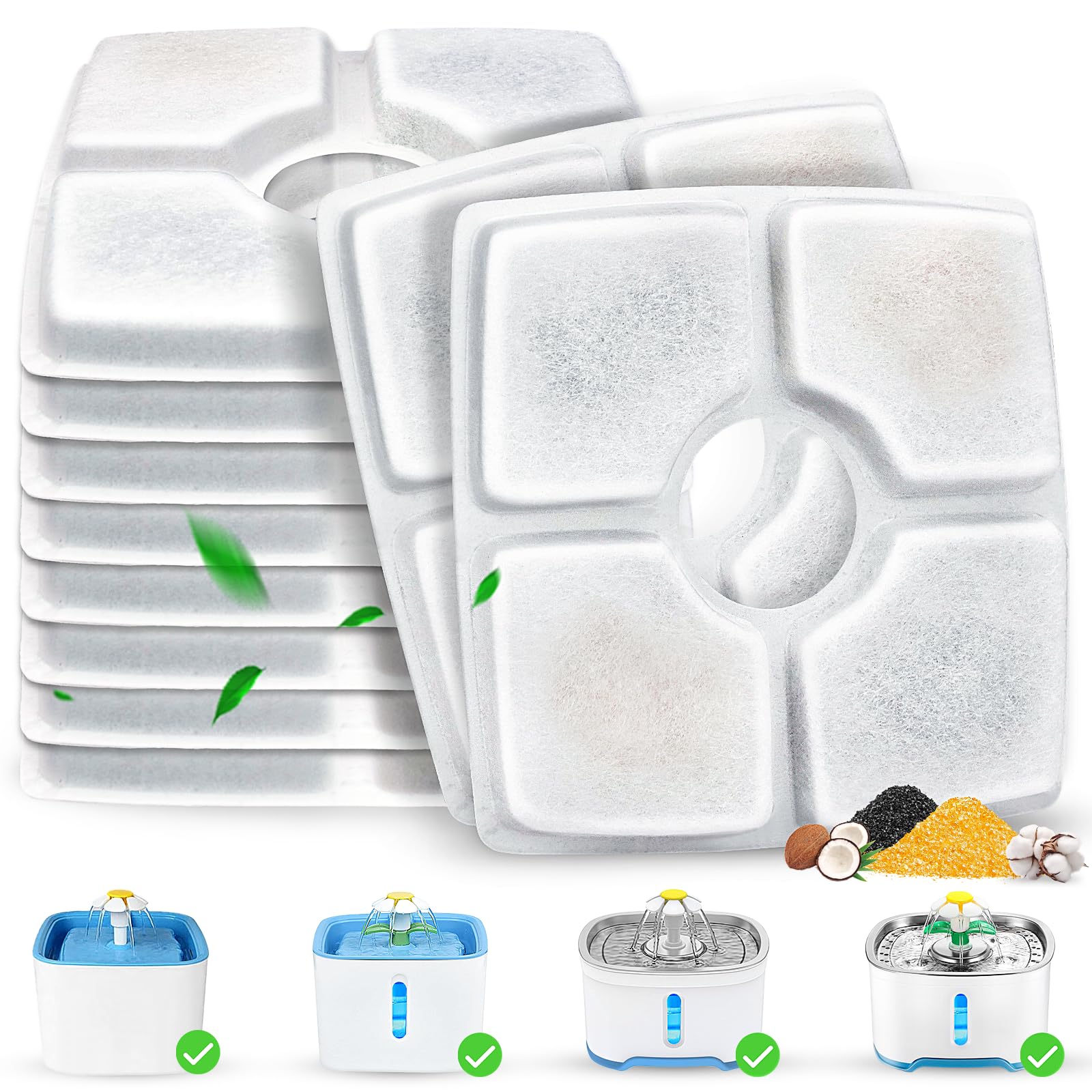 Cat Water Fountain Filter Replacement, 10 Pack Cat Fountain Filters Compatible with Square 84oz/2.5L Automatic Pet Fountain Dog Water Dispenser, 3 Filtration System Replacement Pet Filters