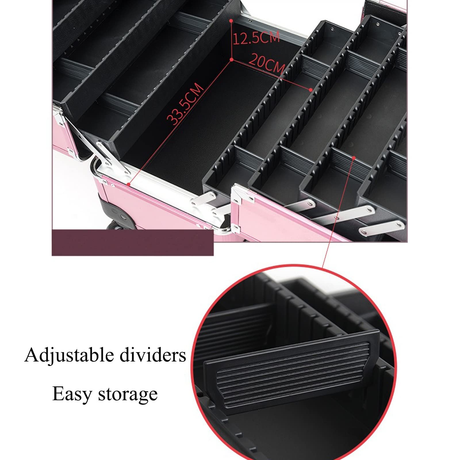 Podróżny organizer na przybory do makijażu kosmetyczka organizer przenośna torba do przechowywania dla artystów, regulowane przegrody, aluminium, odporny na zarysowania laminat, na artykuły do