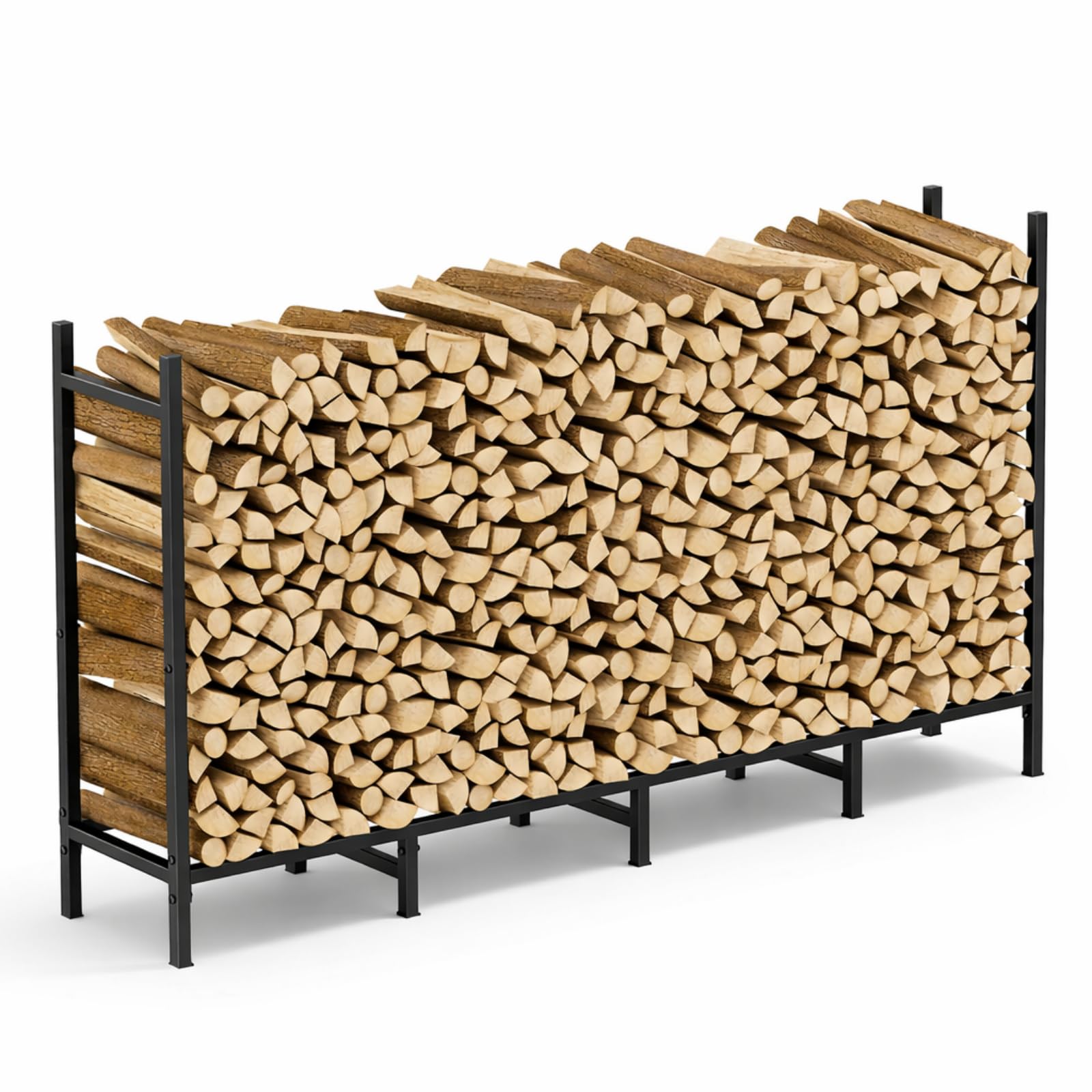 Firewood Rack Outdoor 5ft Wood Holders Firewood Indoor Wood Rack for Firewood Heavy Duty Adjustable Logs Stand Stacker Holder Storage for Fireplace, Patio, Deck, Black