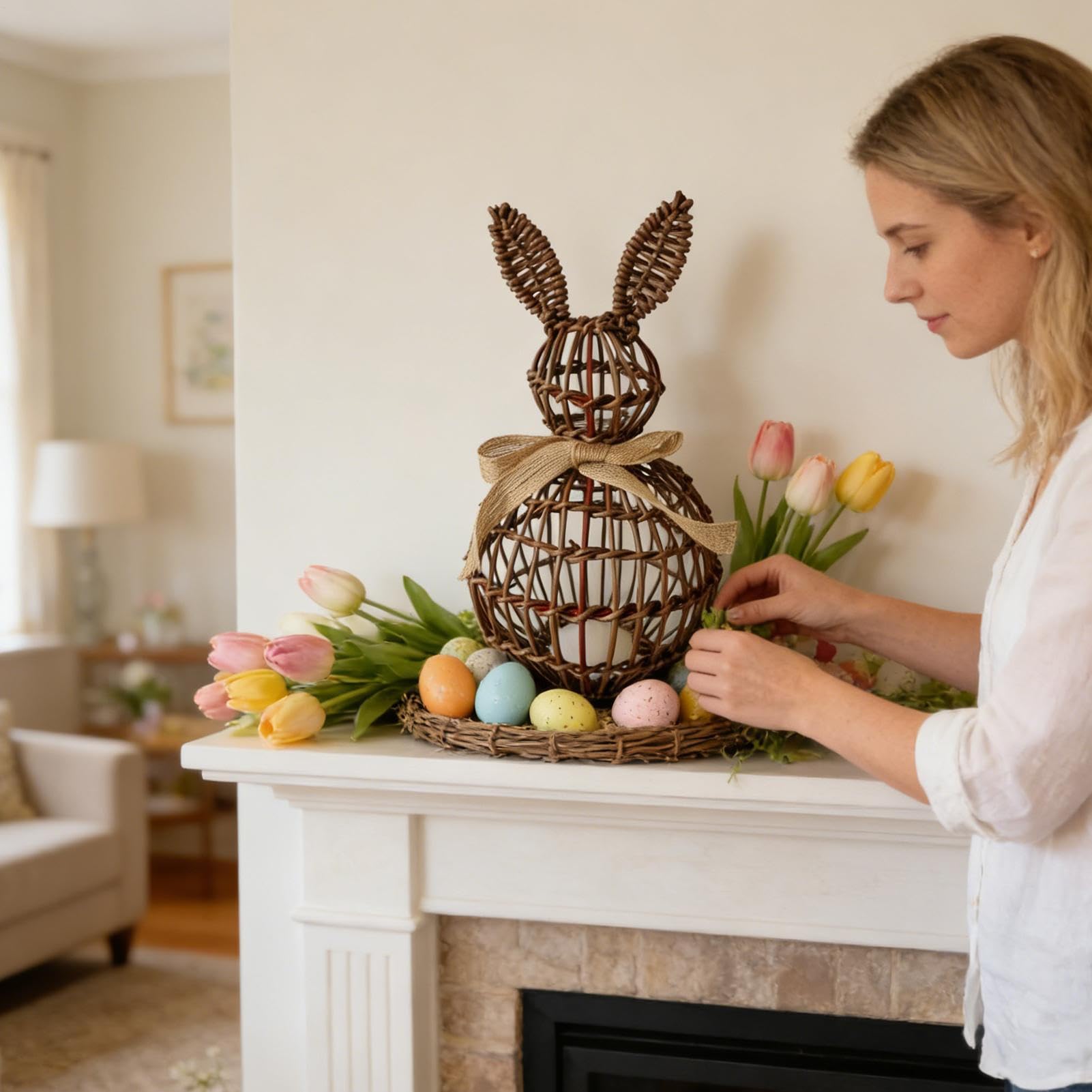 Einrichtung und Dekoration Osterhase Statue Kaninchen aus Rattan
