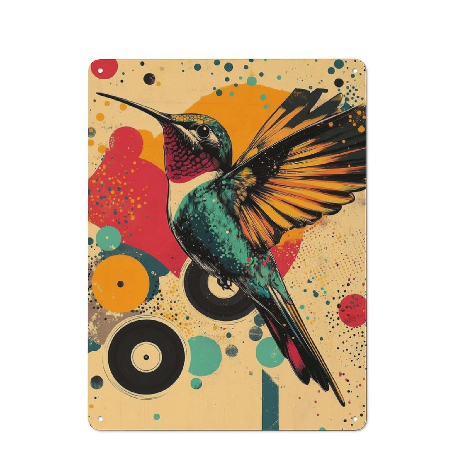 Junmoney Hummingbird With Abstract Background Humming 40X30cm Rustic Tin Sign With Bird Vibrant Poster For Garage Or Workshop, For Vintage Wall Decor Fans, For Kitchen And Home Bar Decor
