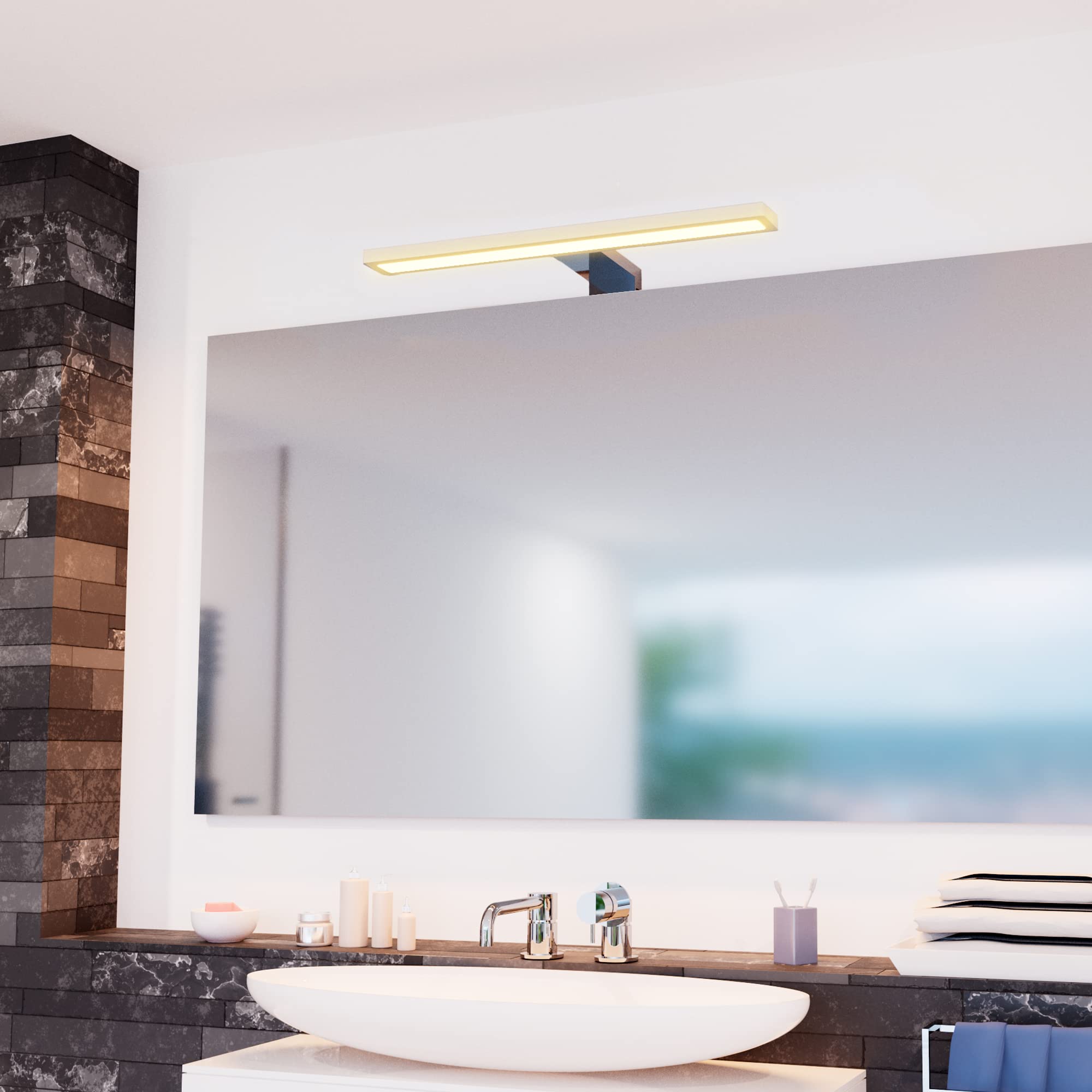 SSC-LUXon LINA Spiegelleuchte 30cm silber glänzend – Badezimmer Lampe für Spiegel 3-in-1 Badspiegelleuchte warmweiß 230V Spiegellampe Bad Beleuchtung