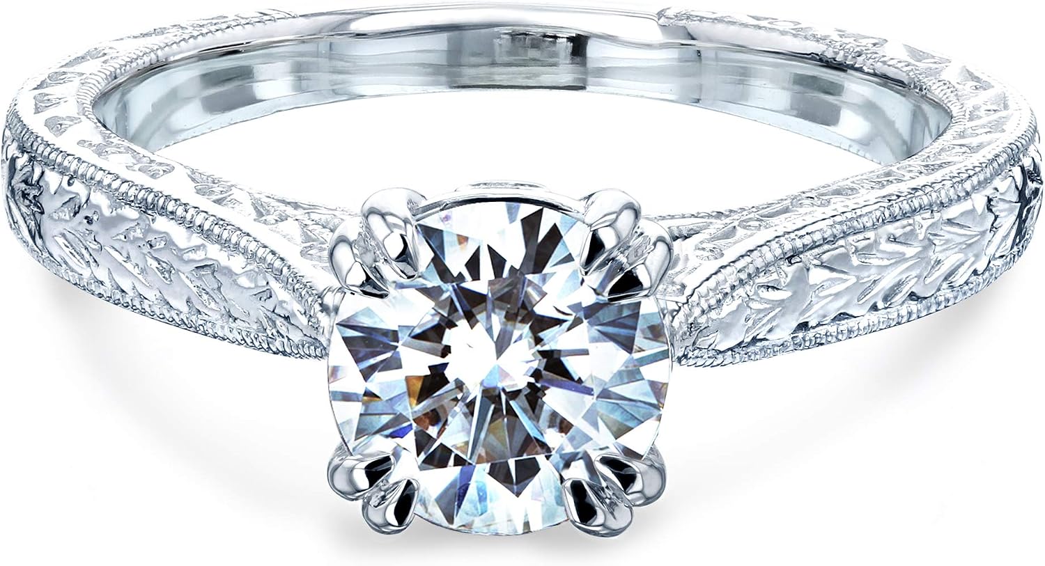Kobelli Forever One (D-F) Antique Style Moissanite Engagement Ring 1 CTW in 14k White Gold, Size 6.5, White Gold
