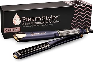 H2O Steam Styler Original 1.53' Ultimate Steam Hair Straightener & Curler, Salon Results Frizz Control, Shine & Hydration, Infrared Heat & Ion Therapy for All Hair Types