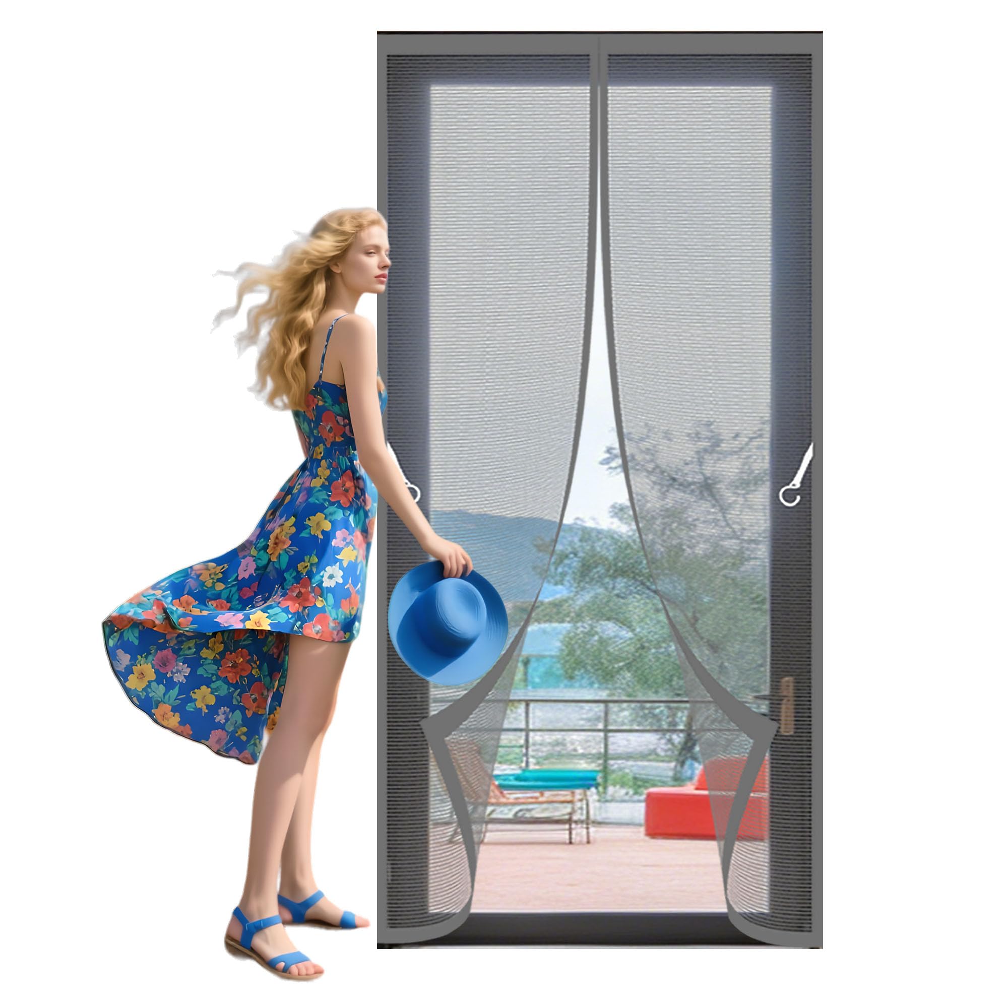 Magnetic Door Screen 116 x 298 cm No Tools Installation Screen Mesh Insect Protection Door Hands Free Auto Closing Suitable for Patio Room Balcony Bedroom, Grey