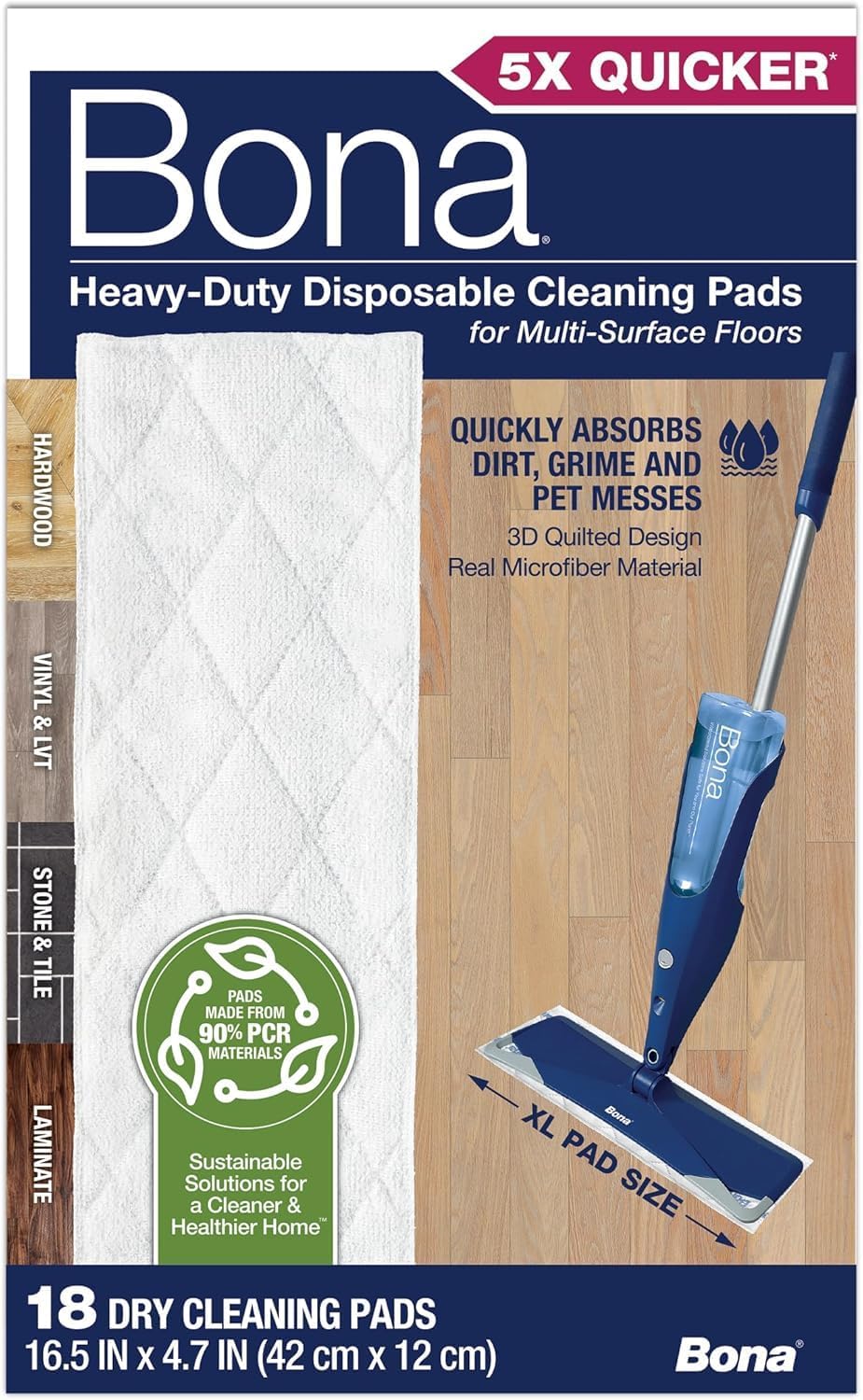 Multi-Surface Floor Cleaning Pads - 18 Count | Heavy-Duty, Disposable, Microfiber Pads for Easy Floor Cleaning