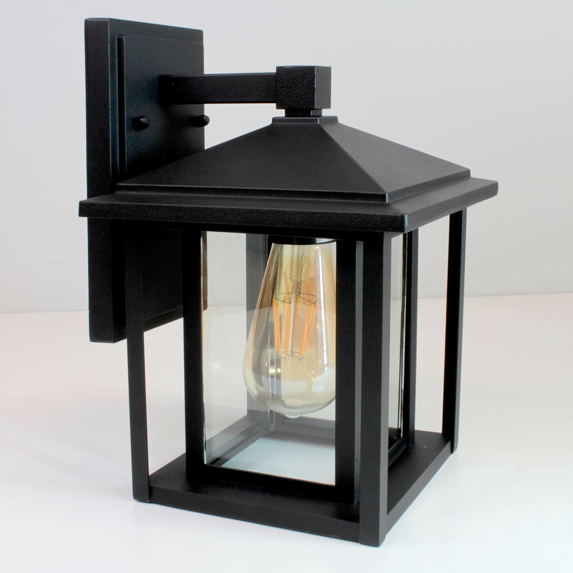 wonderlamp - Aplique de pared exterior Avenida, 1xE27, Máx. 60 W, IP 23, Aplique Vintage, forma de Farol con cristal, Negro