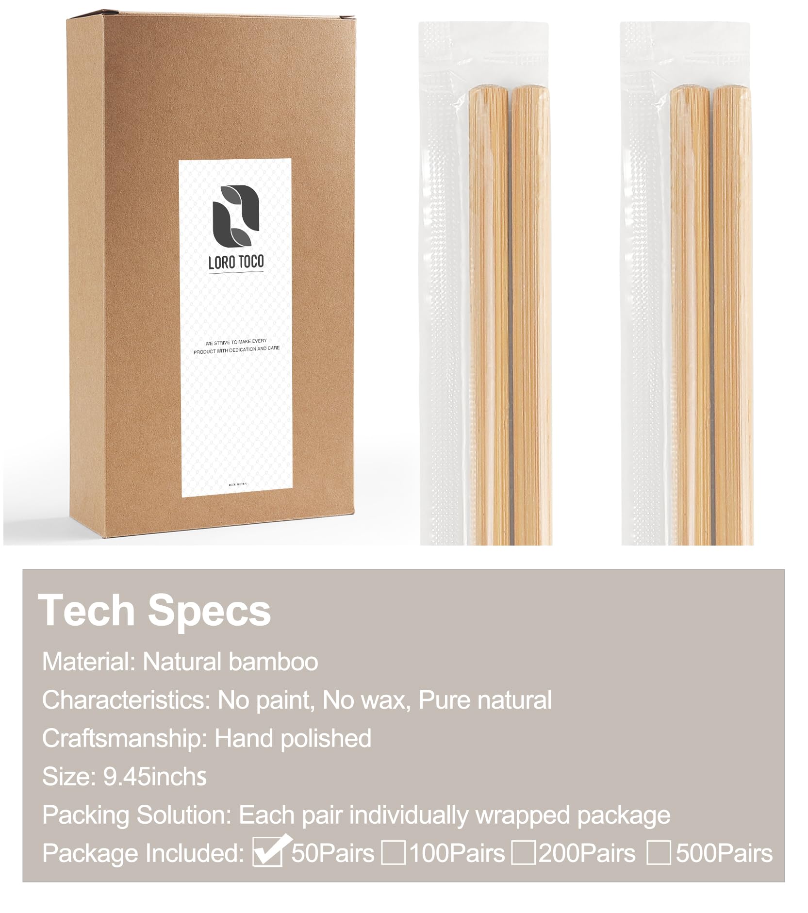 50 Pairs Chopsticks Disposable Reusable 9.5" Individually Wrapped Bulk Premium Quality — Amazon image 6