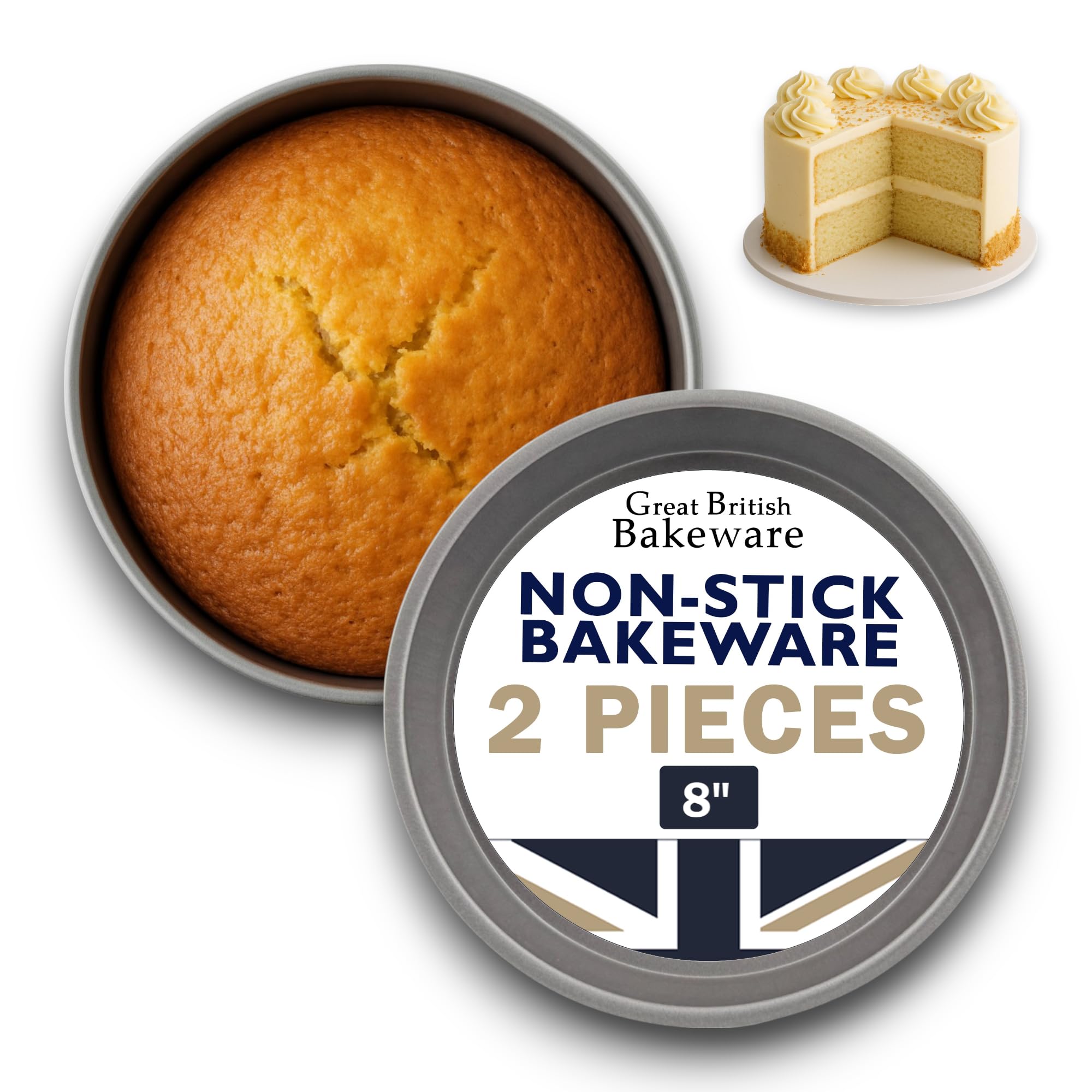 Samuel Groves Grey Great British Bakeware 2 Pack 8" Shallow Superior Double Coated Non-Stick Victoria Sandwich Cake Tin, Baking, Oven Safe, Round Cake Tin, Fixed Base, Pfoa & Bpa Free Cookware, Made In England